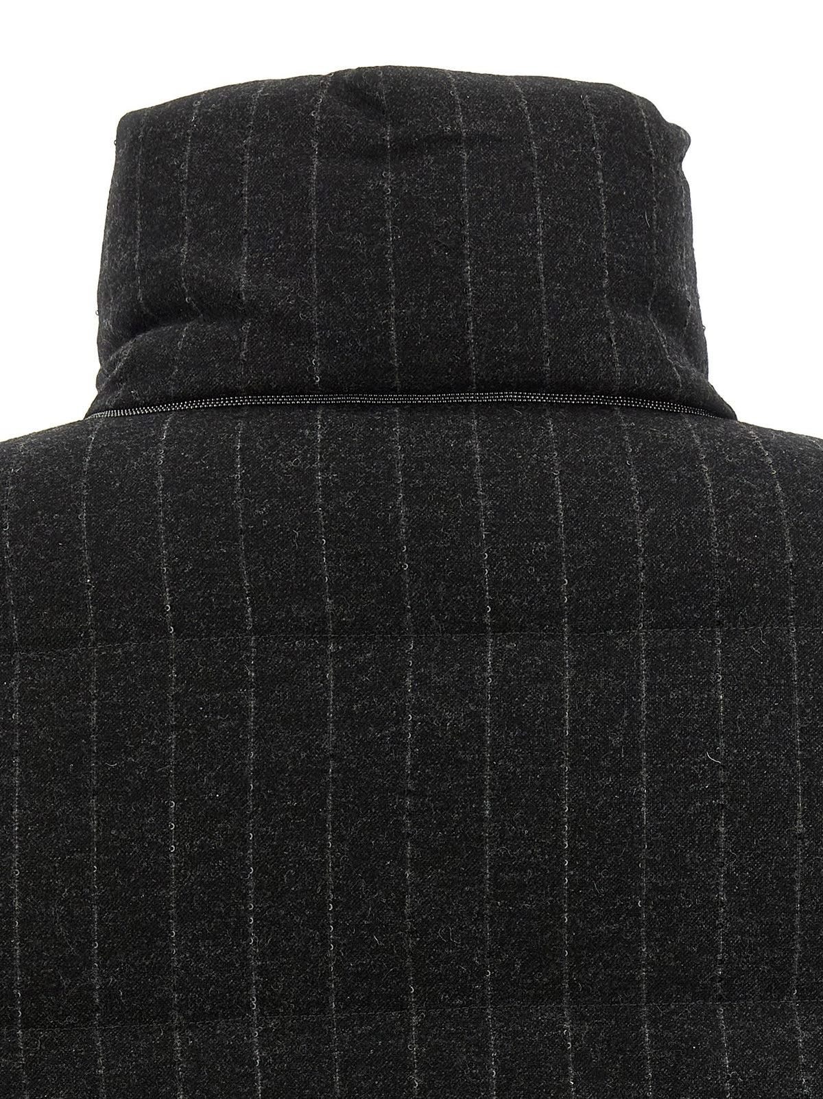 Brunello Cucinelli Micro Sequin Pinstriped Crop Down Jacket Grey, view 5