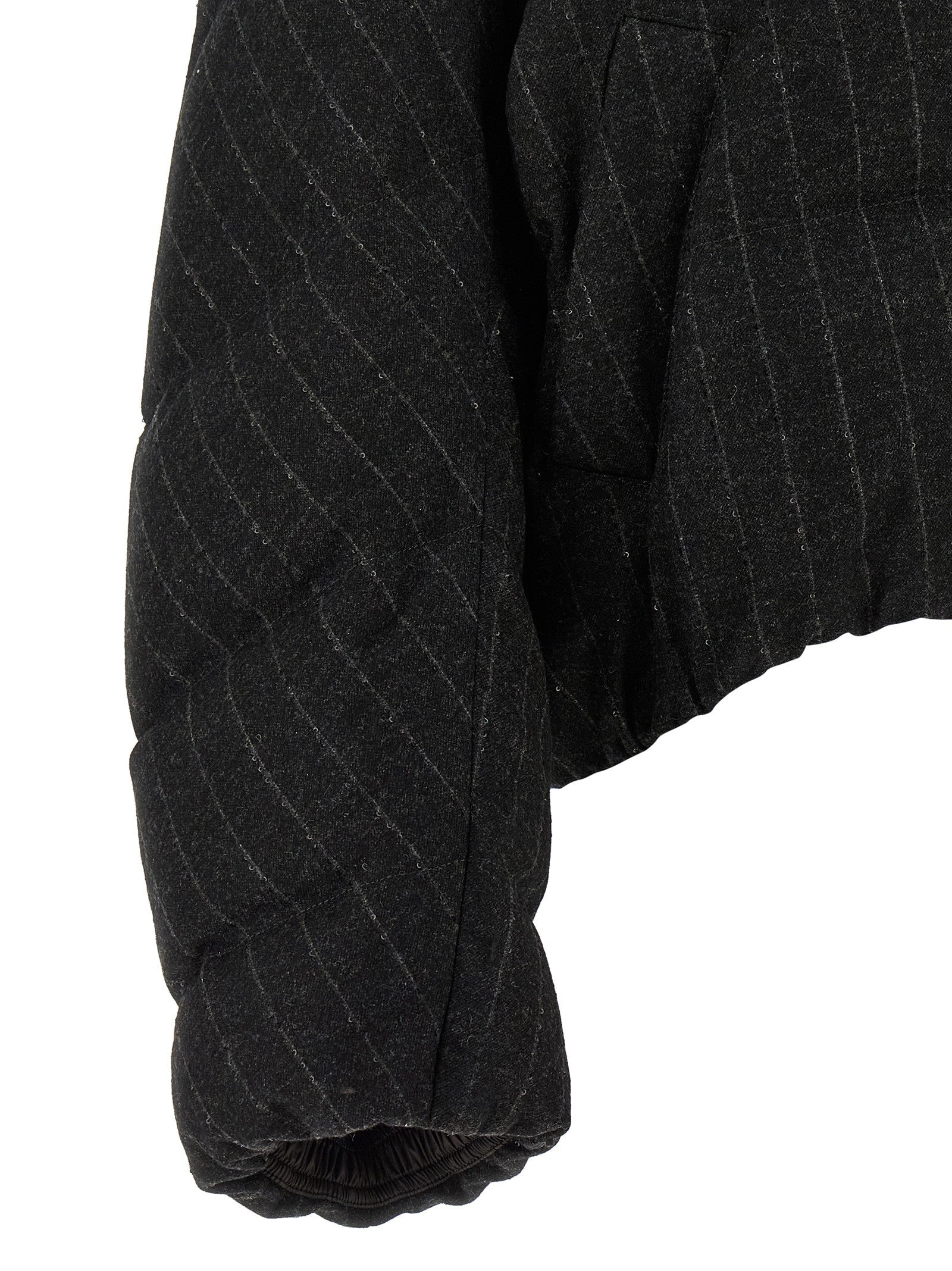 Brunello Cucinelli Micro Sequin Pinstriped Crop Down Jacket Grey