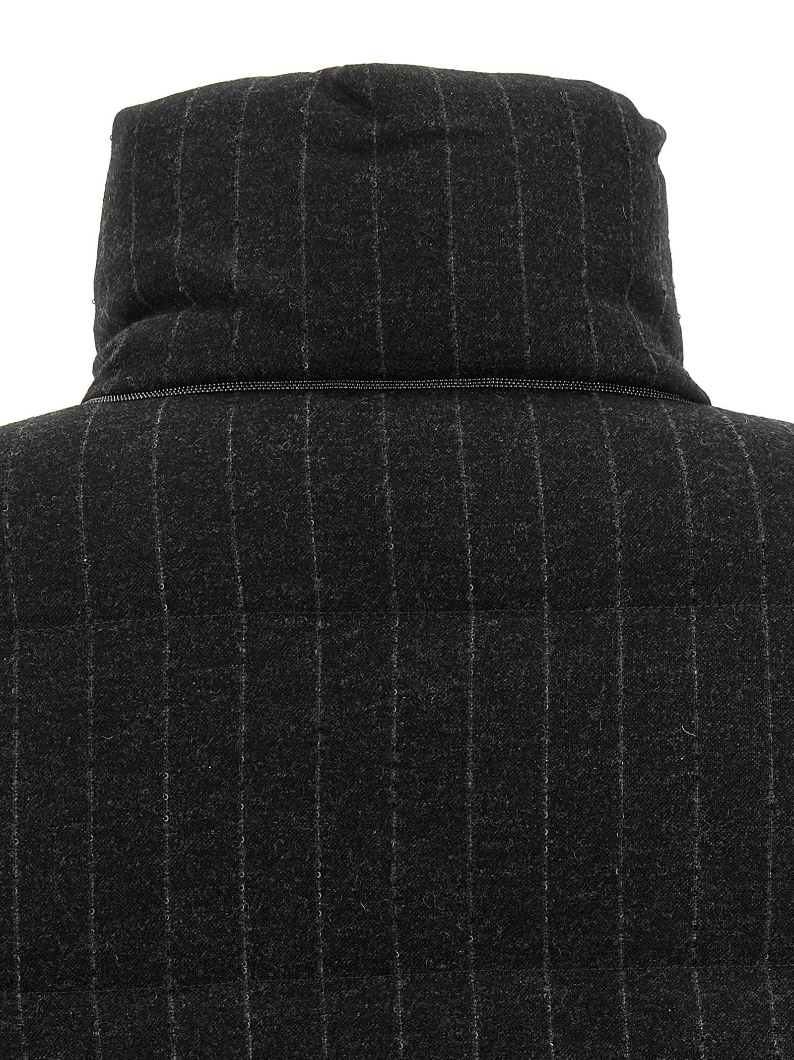 Brunello Cucinelli Micro Sequin Pinstriped Crop Down Jacket Grey