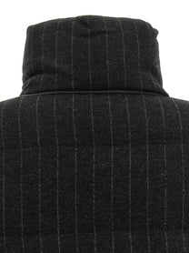 Brunello Cucinelli Micro Sequin Pinstriped Crop Down Jacket Grey