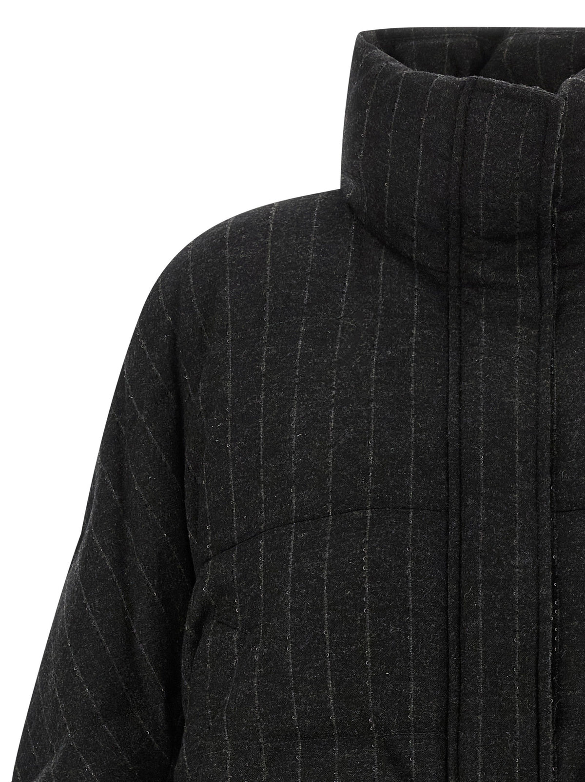 Brunello Cucinelli Micro Sequin Pinstriped Crop Down Jacket Grey, view 3