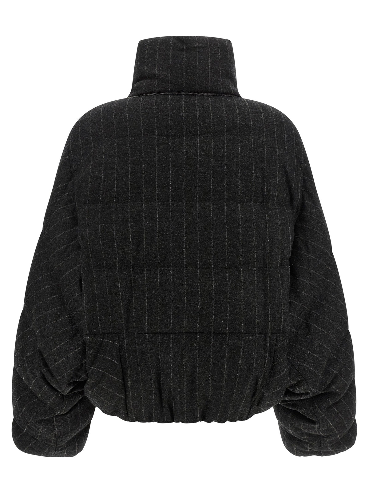 Brunello Cucinelli Micro Sequin Pinstriped Crop Down Jacket Grey, view 2
