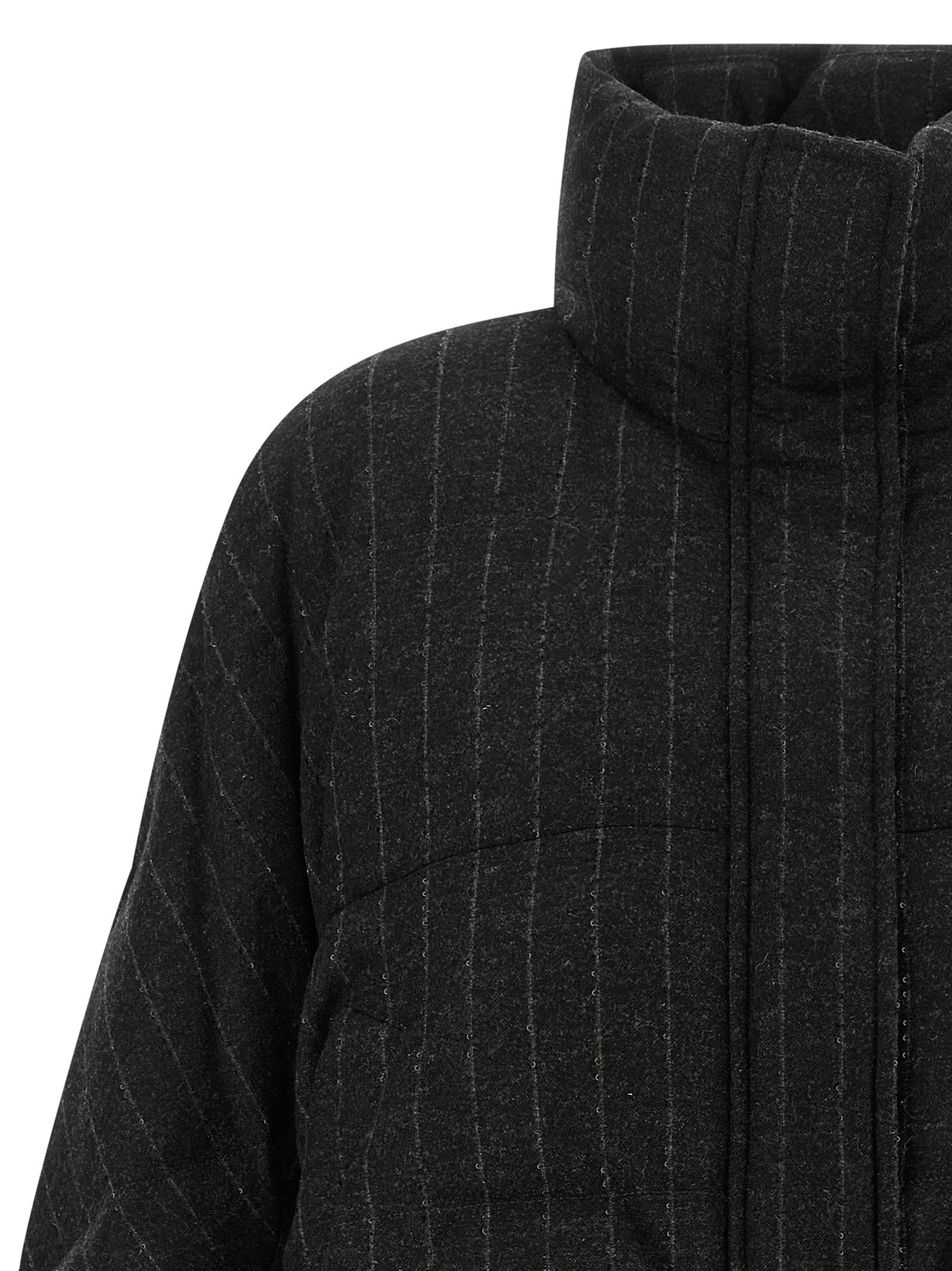Brunello Cucinelli Micro Sequin Pinstriped Crop Down Jacket Grey