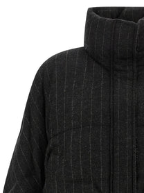 Brunello Cucinelli Micro Sequin Pinstriped Crop Down Jacket Grey