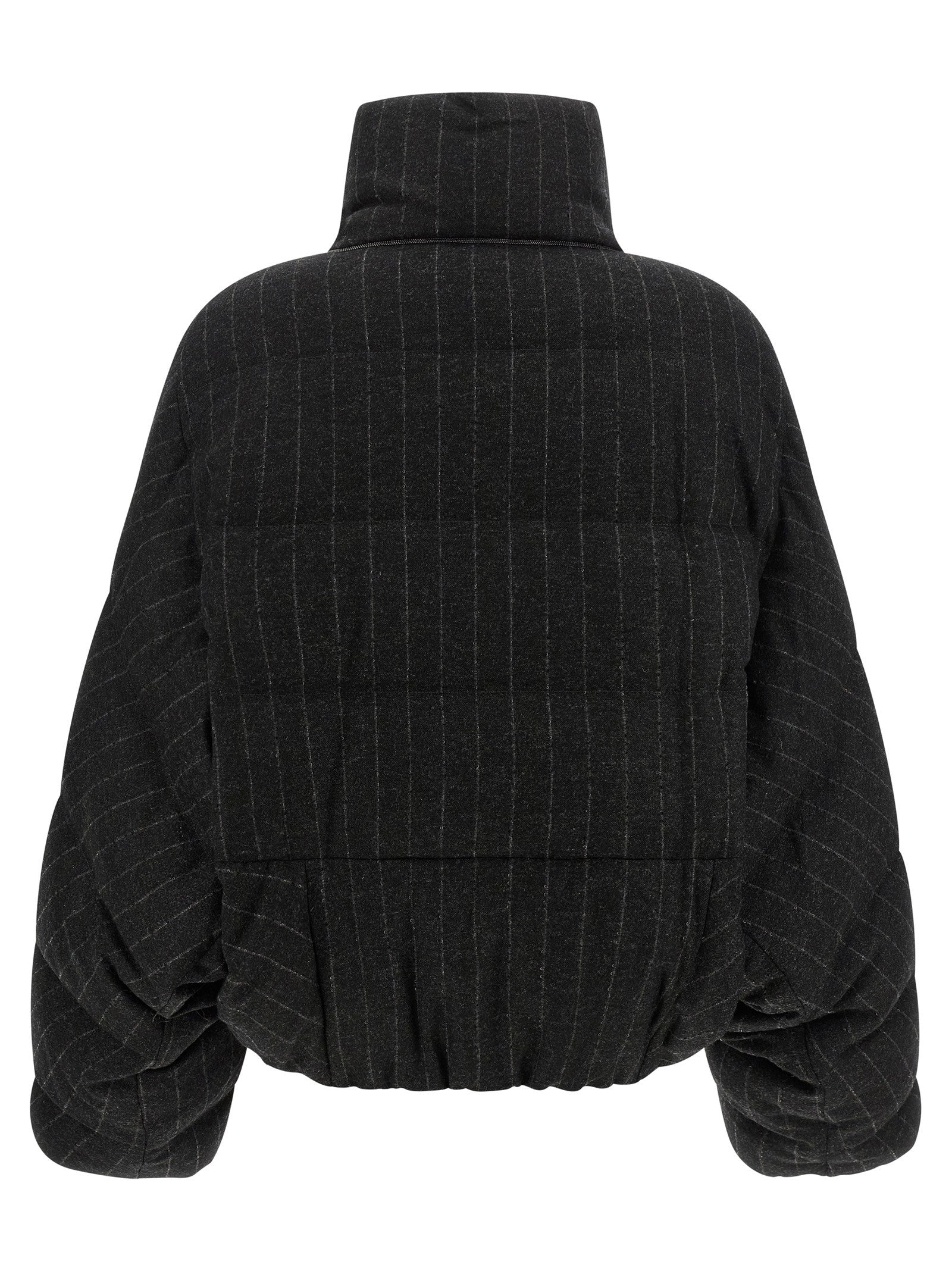 Brunello Cucinelli Micro Sequin Pinstriped Crop Down Jacket Grey
