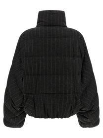 Brunello Cucinelli Micro Sequin Pinstriped Crop Down Jacket Grey