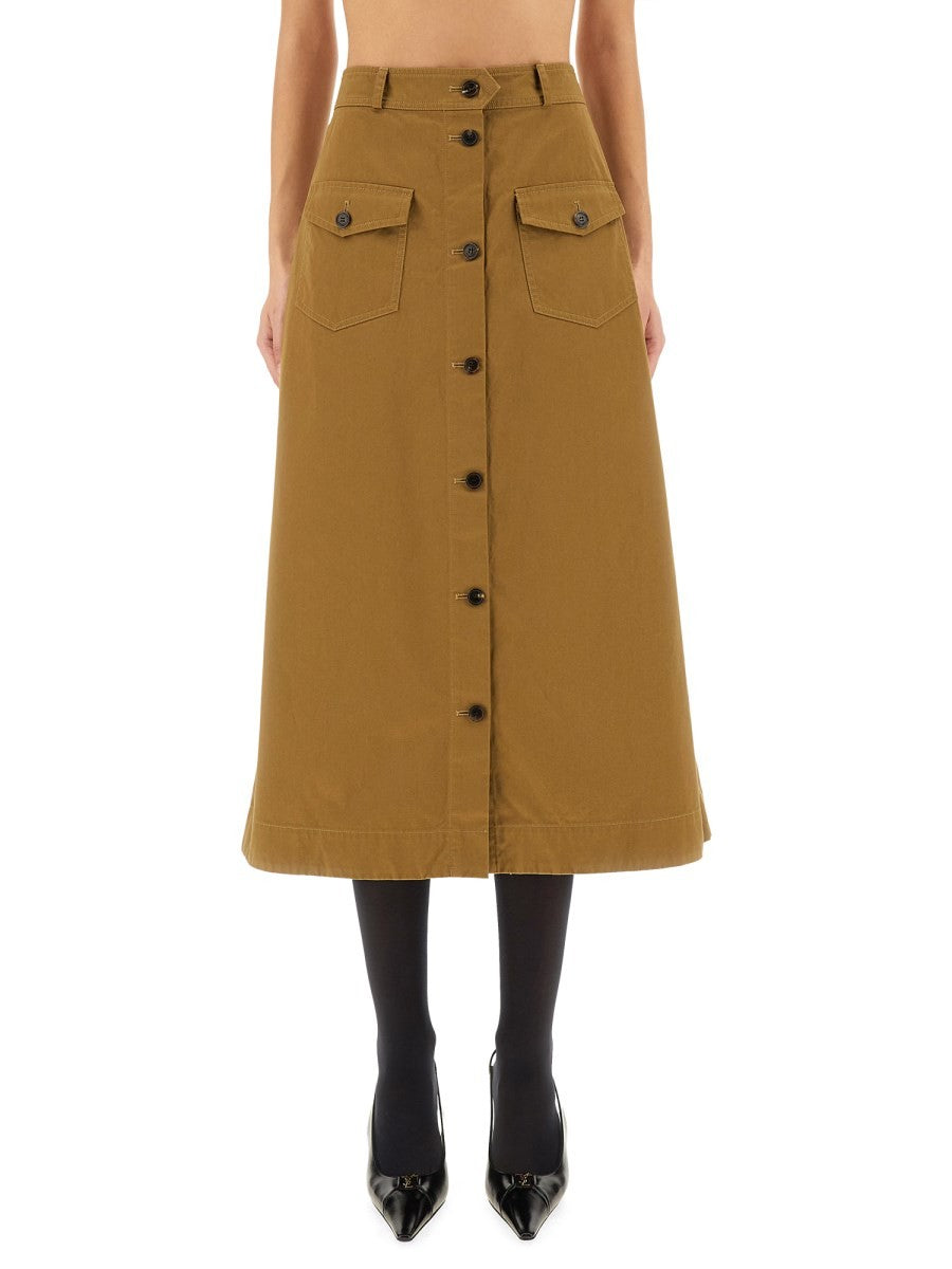 Saint Laurent Women's Midi Skirt Beige