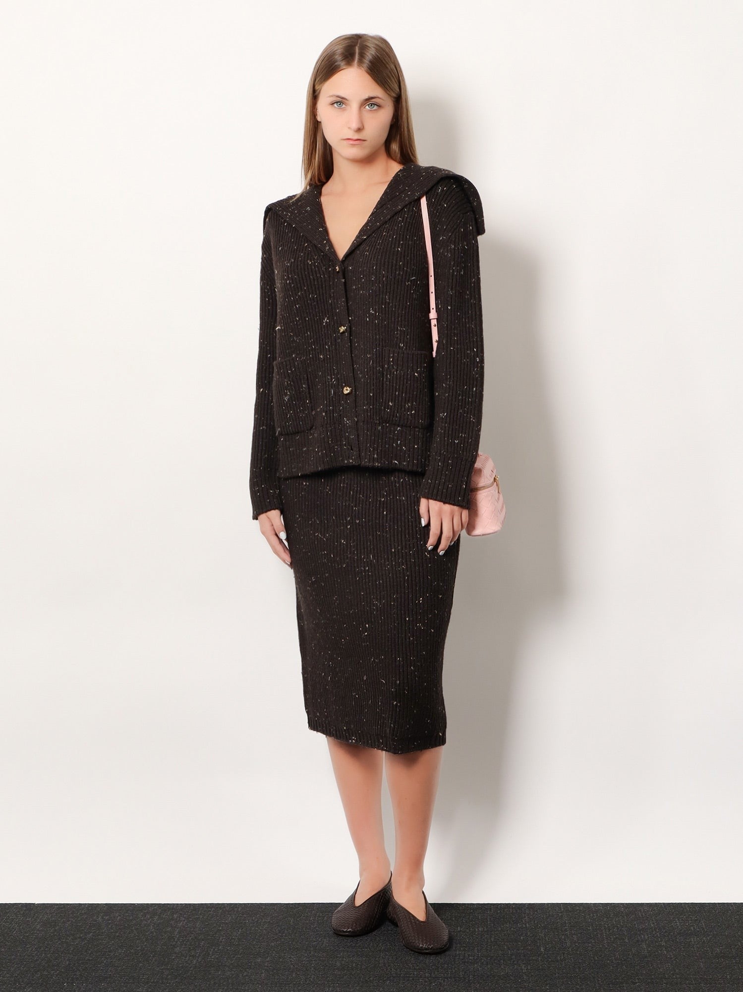 Bottega Veneta Women's Midi Wool Skirt Brown