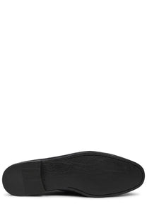 Black leather sole with textured crocodile pattern on the back of mille885 men’s blue suede mocassino shoe