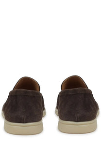 Mille885 men’s mocassino dark brown suede loafers with cream-colored rubber sole for casual wear
