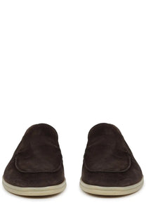 Mille885 men’s mocassino dark brown suede loafers with light beige rubber sole for casual wear