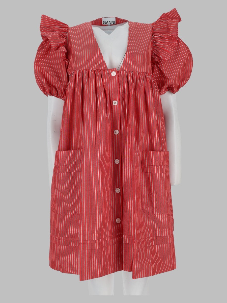 Ganni Women's Mini Abito in Cotone Righe Red