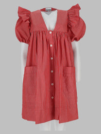 Ganni Women's Mini Abito in Cotone Righe Red