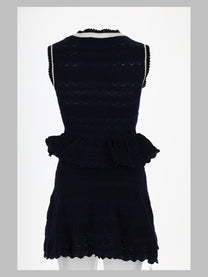 self-portrait Women's Mini Abito in Maglia Traforata Con Volant Blue