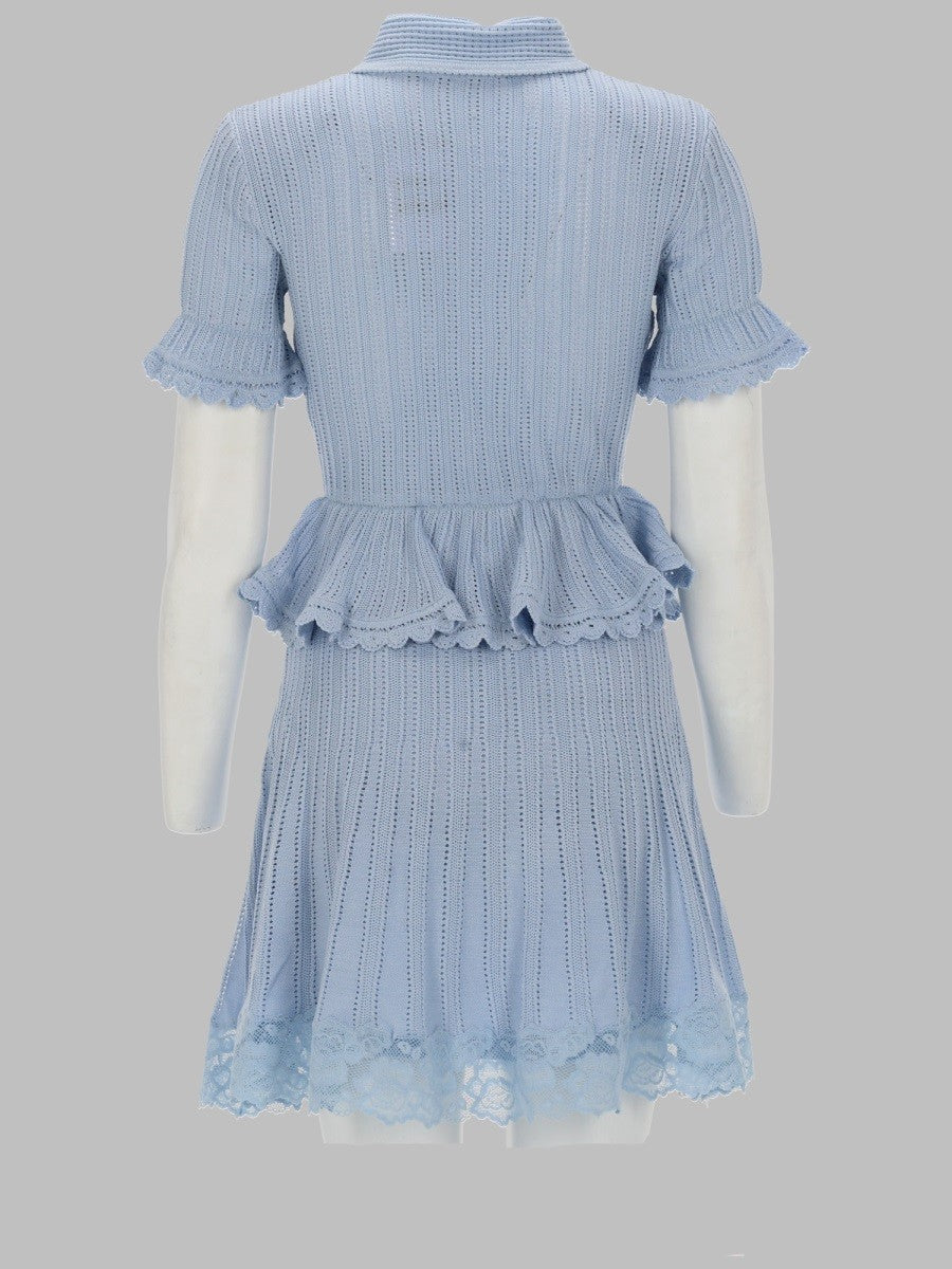 self-portrait Women's Mini Abito in Maglia Traforata Blue