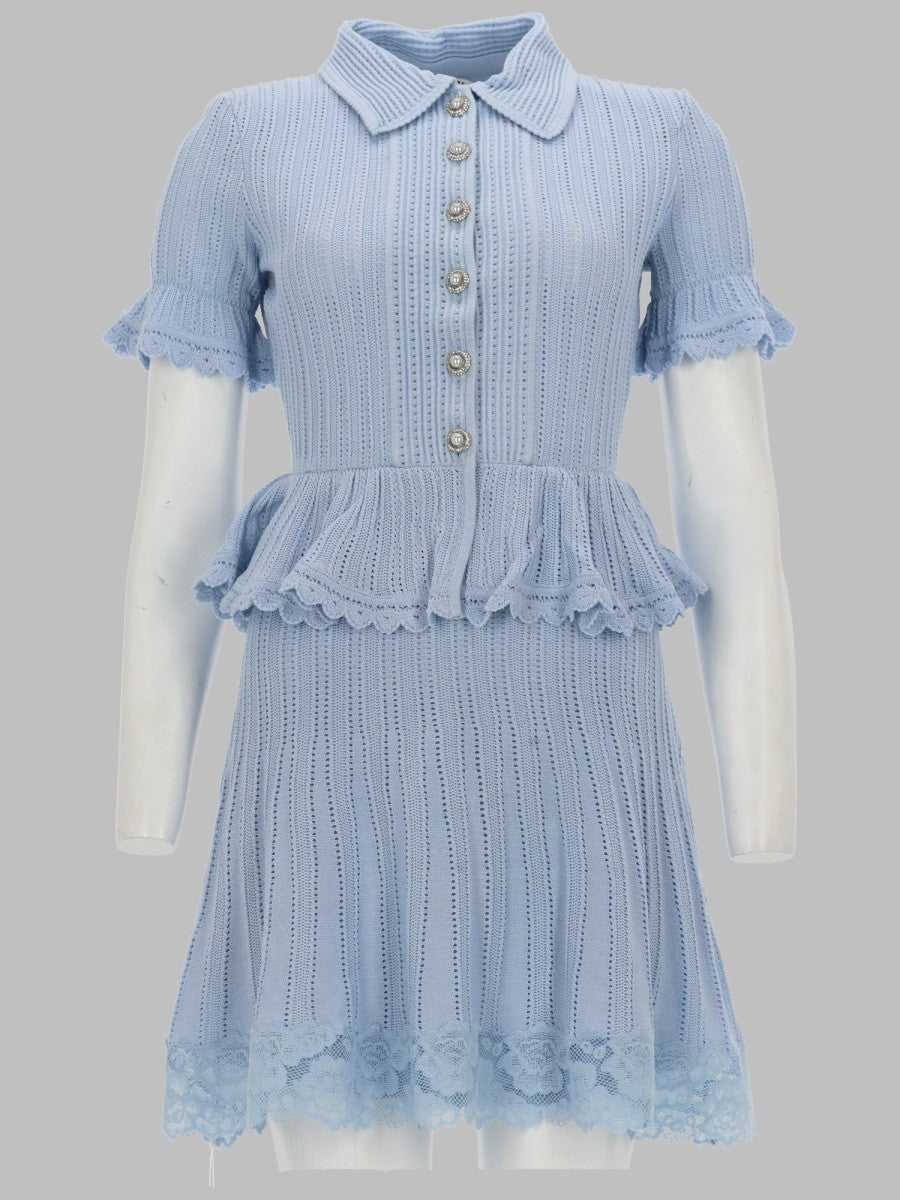 self-portrait Women's Mini Abito in Maglia Traforata Blue