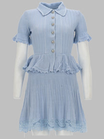 self-portrait Women's Mini Abito in Maglia Traforata Blue