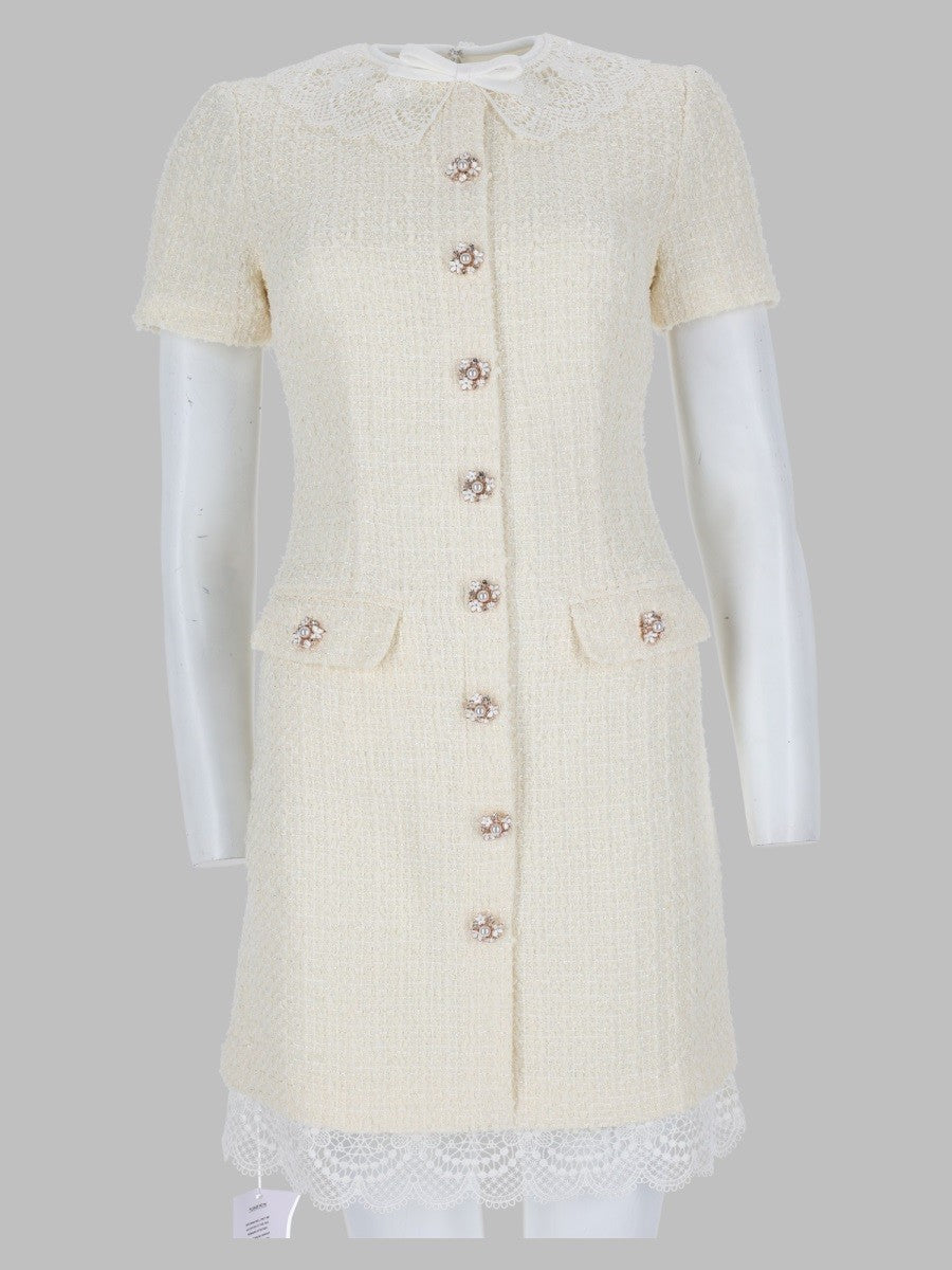 self-portrait Women's Mini Abito Sartoriale in Bouclé Con Inserti in Pizzo White