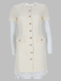 self-portrait Women's Mini Abito Sartoriale in Bouclé Con Inserti in Pizzo White