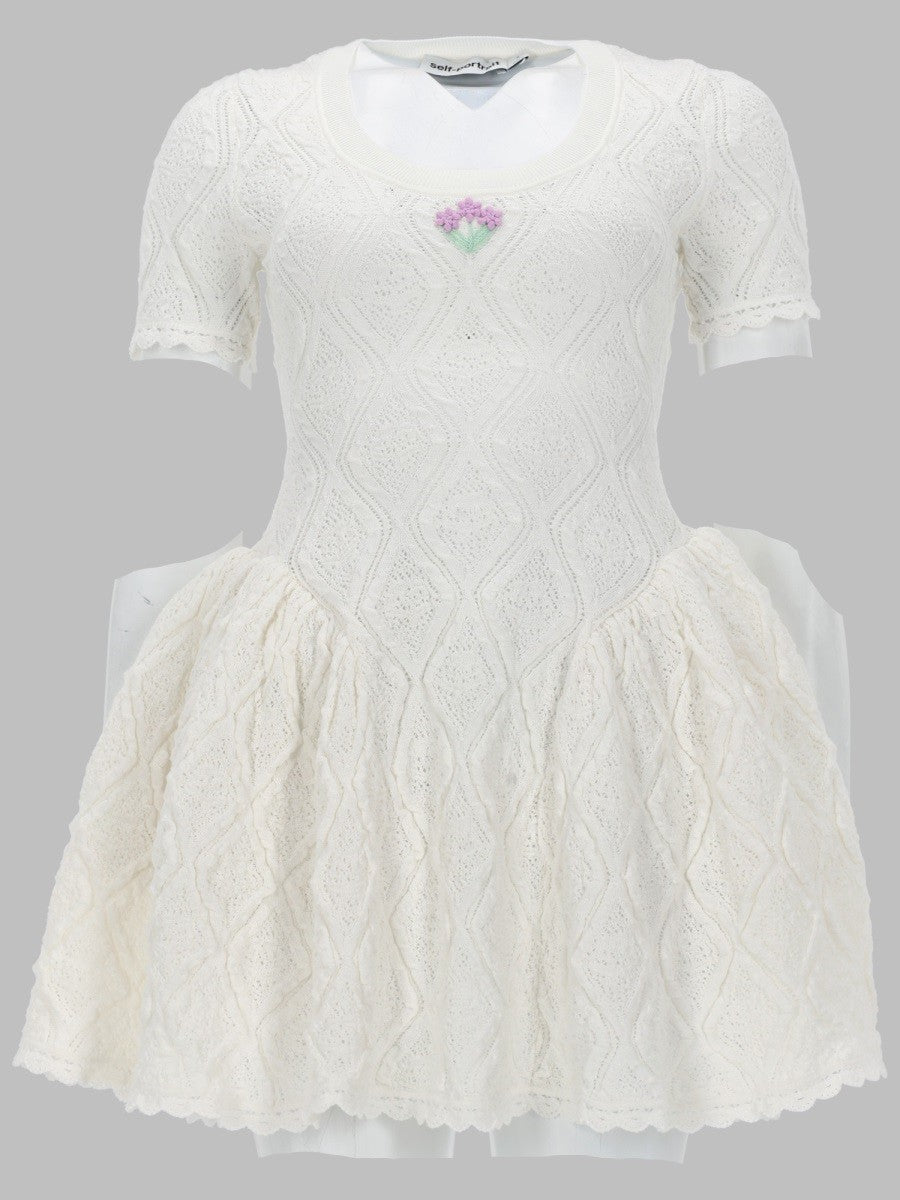 self-portrait Women's Mini Abito Svasato in Maglia Traforata White