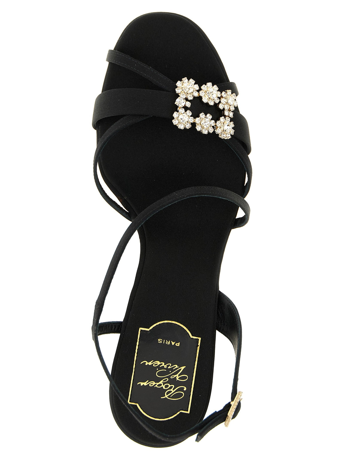 Roger Vivier Mini Flower Strass Sandals Black, view 4
