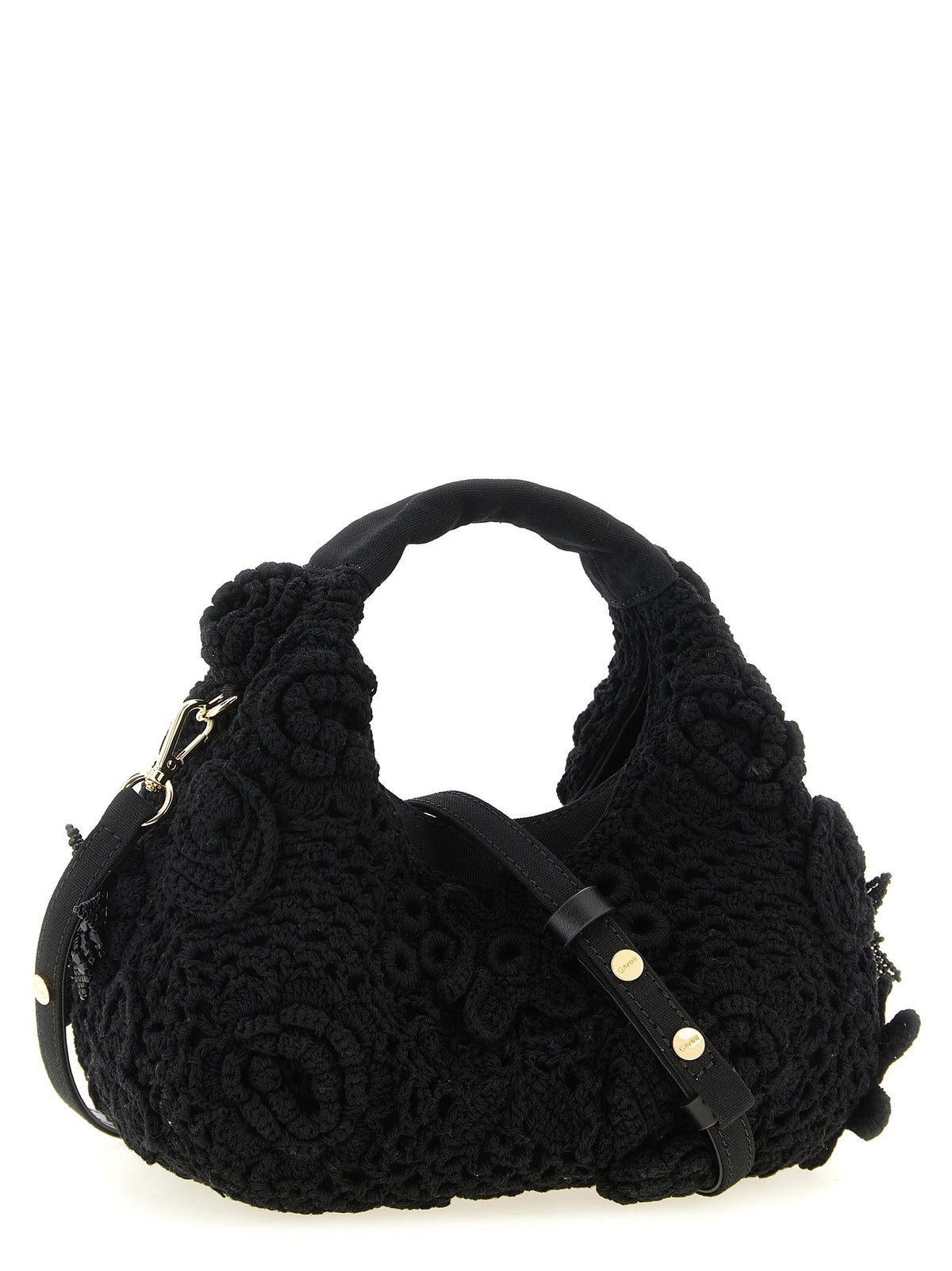 Ganni Mini Hobo Crochet Handbag Black