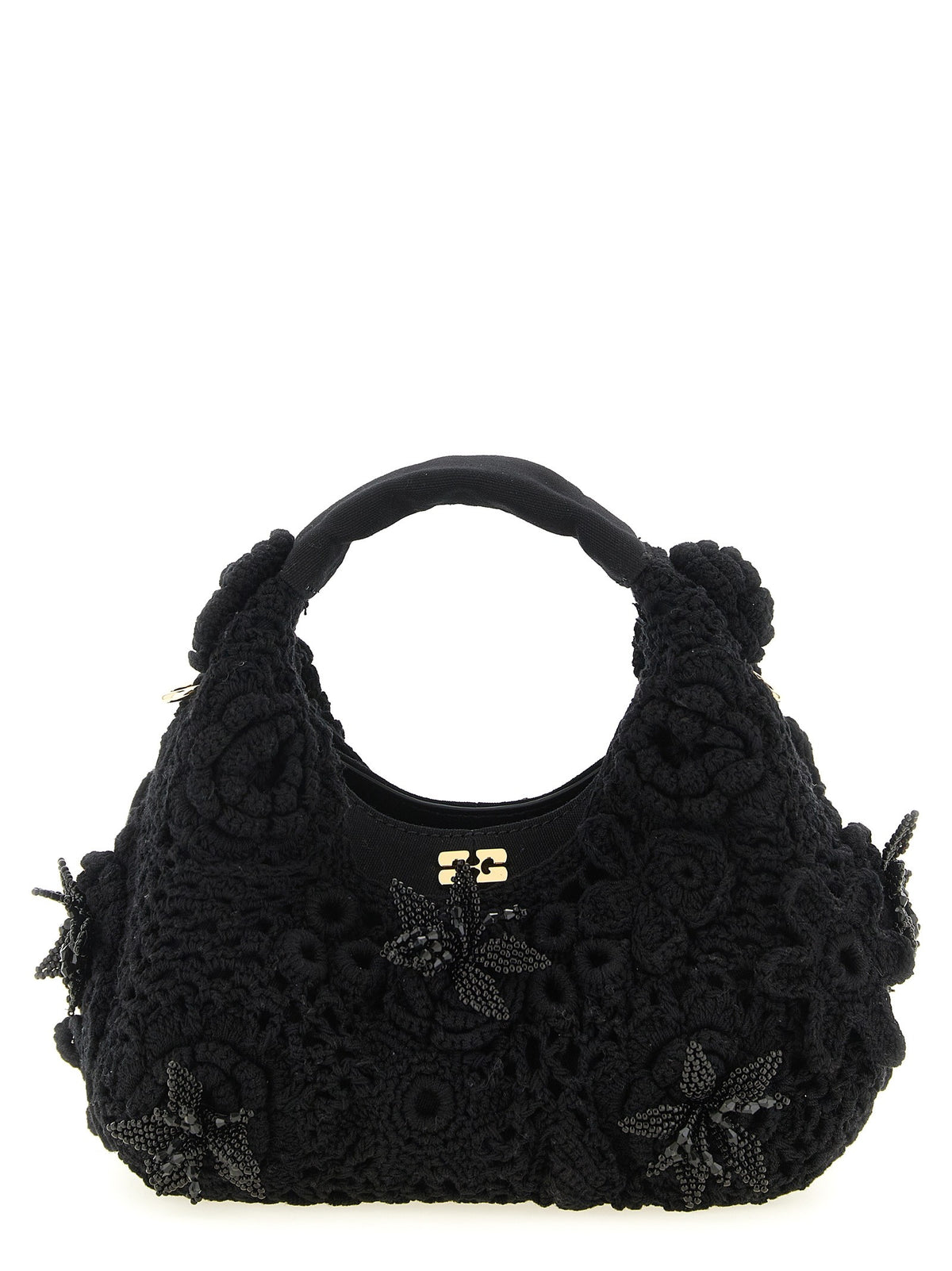 Ganni Mini Hobo Crochet Handbag Black