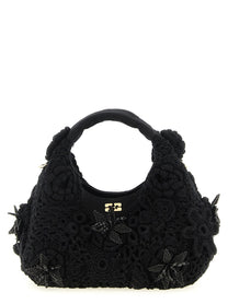Ganni Mini Hobo Crochet Handbag Black