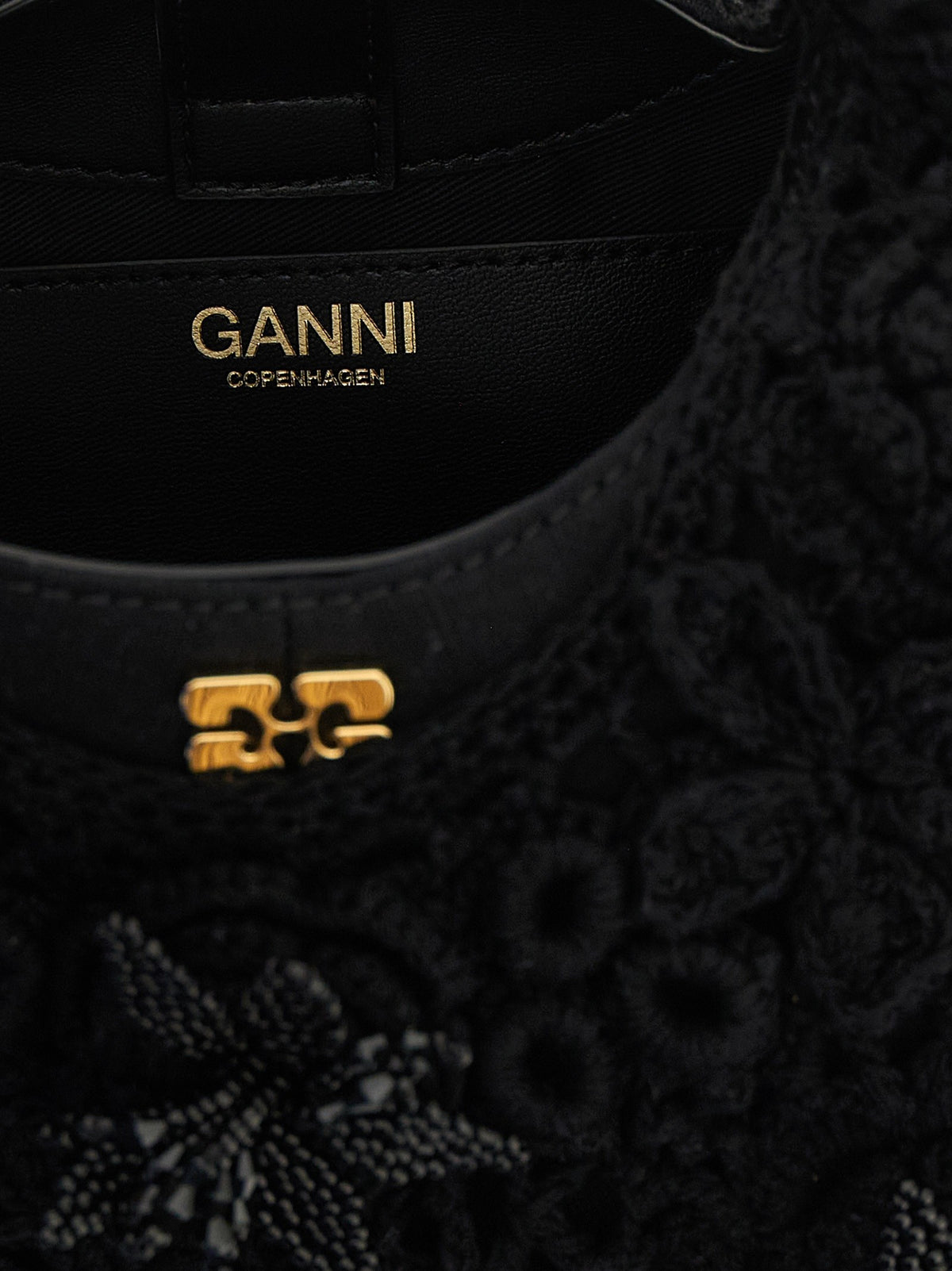 Ganni Mini Hobo Crochet Handbag Black