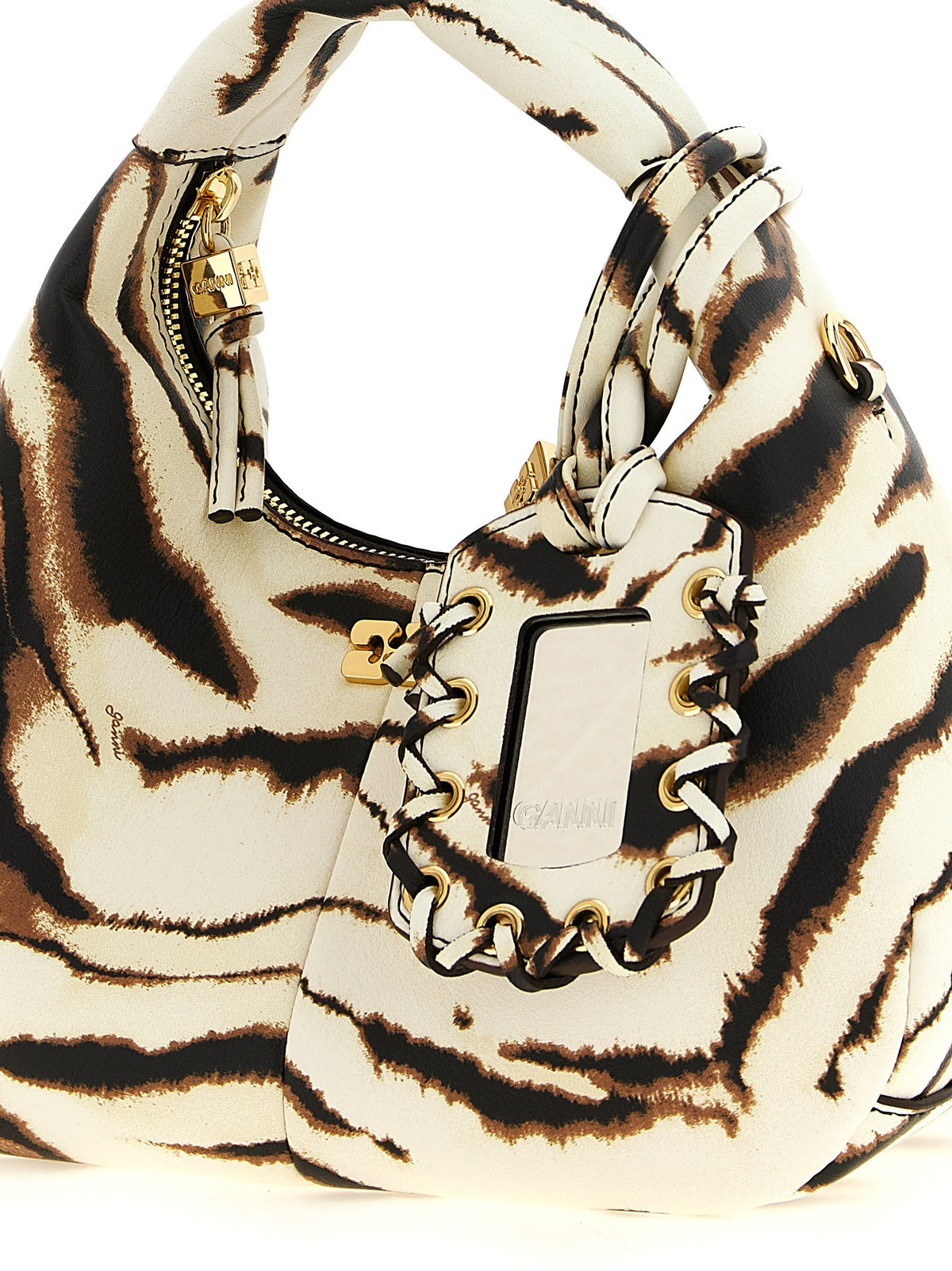 Ganni Mini Hobo Zebra Handbag Gold