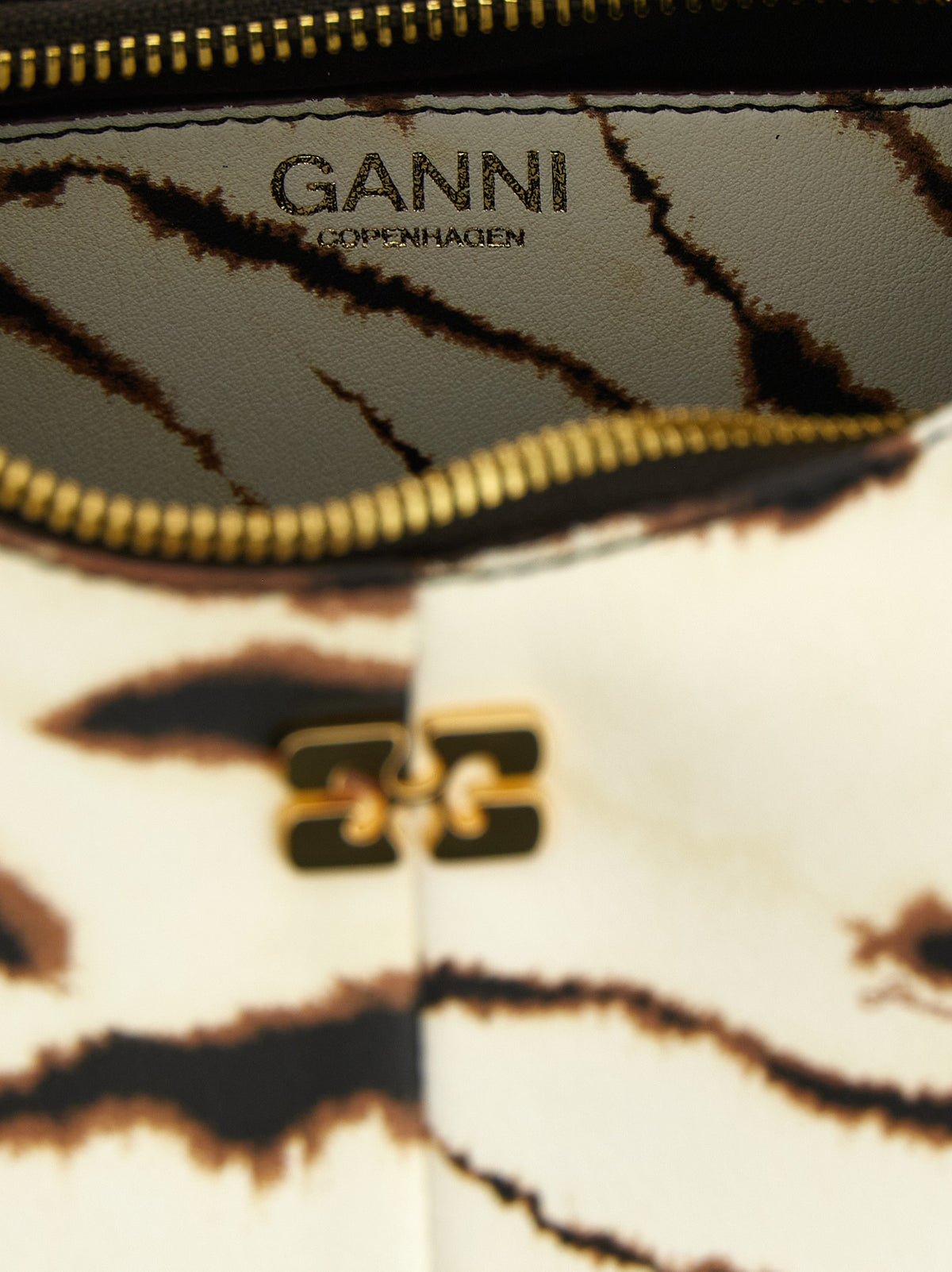 Ganni Mini Hobo Zebra Handbag Gold