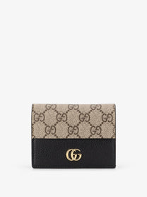 Gucci Women's Mini Leather Wallet and GG Supreme Fabric Black