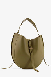 Minobossi women’s liz olive green leather hobo bag with minimalist design and gold-tone buckle closure