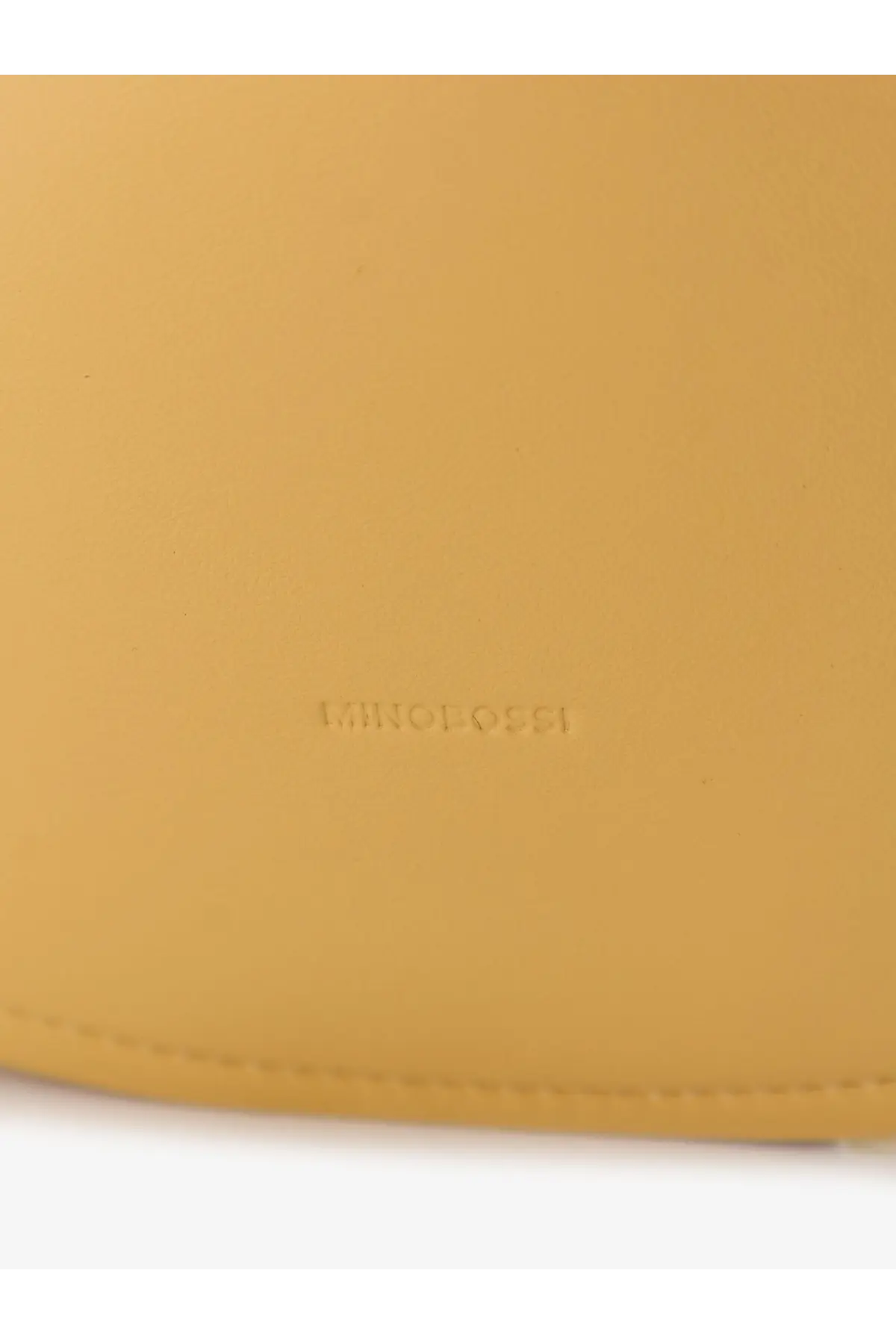 A mustard-yellow Minobossi women’s Lizzie leather crossbody bag with a subtle embossed brand logo