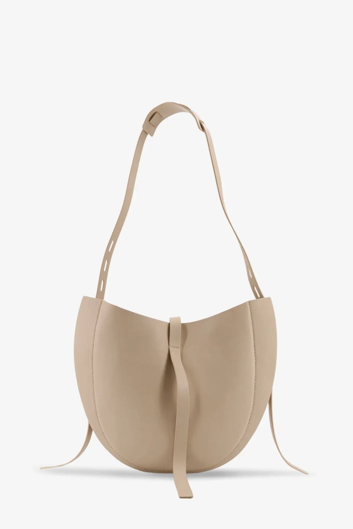 Minobossi women’s lizzie beige leather hobo bag with curved silhouette and adjustable shoulder strap