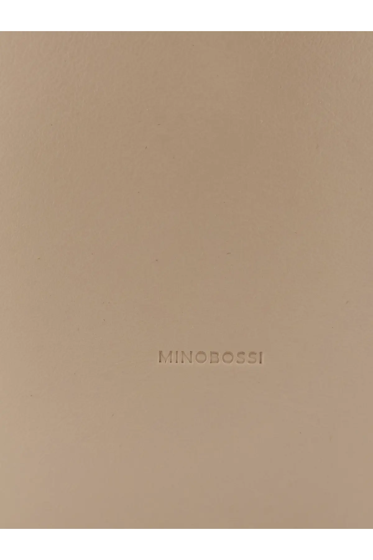 Beige leather notebook cover with embossed minobos51 branding featured in minobossi women’s lizzie leather crossbody bag white