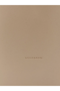 Beige leather notebook cover with embossed minobos51 branding featured in minobossi women’s lizzie leather crossbody bag white