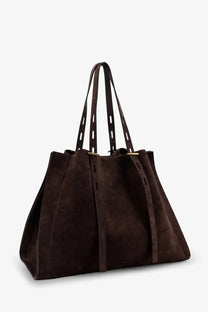 Minobossi womens paula suede shoulder bag in brown with slender handles and gold tone hardware tote style