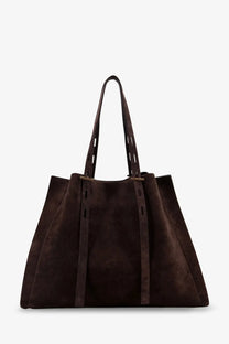 Minobossi women’s paula suede shoulder bag dark brown tote with slender handles and gold-tone hardware straps