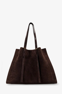 Minobossi women’s paula suede shoulder bag in dark brown with slender leather straps and gold-tone hardware accents