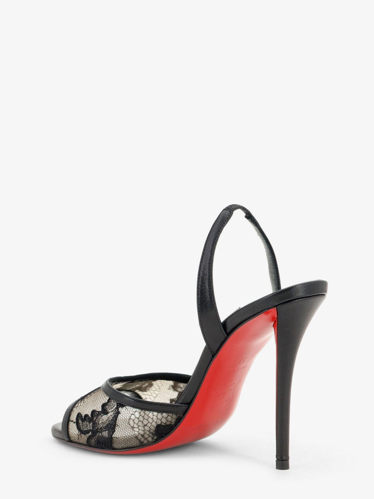 Christian Louboutin Women's Miss Lace Sling Sandals in Mesh and Leather Black, view 3
