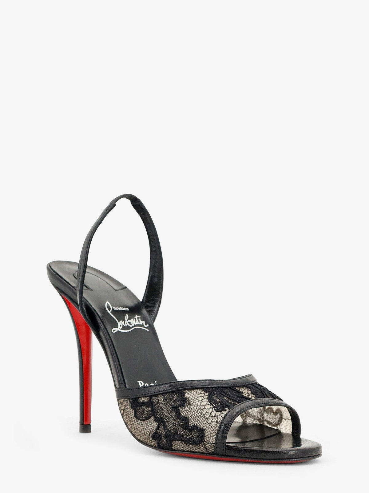 Christian Louboutin Women's Miss Lace Sling Sandals in Mesh and Leather Black, view 2