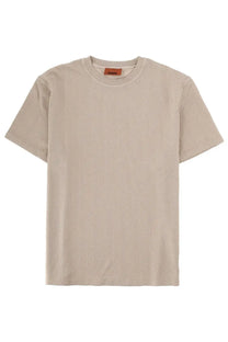 Beige short-sleeved missoni men shirt in cotone with subtle herringbone texture and crew neckline