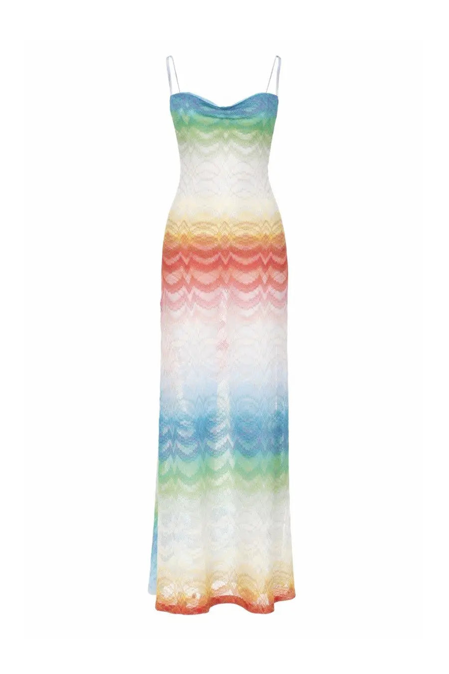 Missoni women’s abito lungo copricostume multicolor flowing maxi dress with rainbow gradient and lace detailing