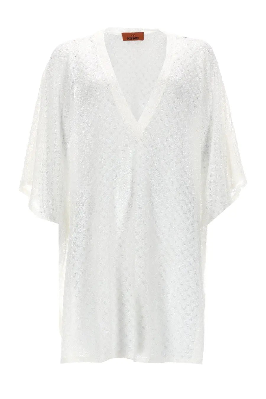 Missoni women’s white caftano copricostume with eyelet lace v-neck top and short flutter sleeves