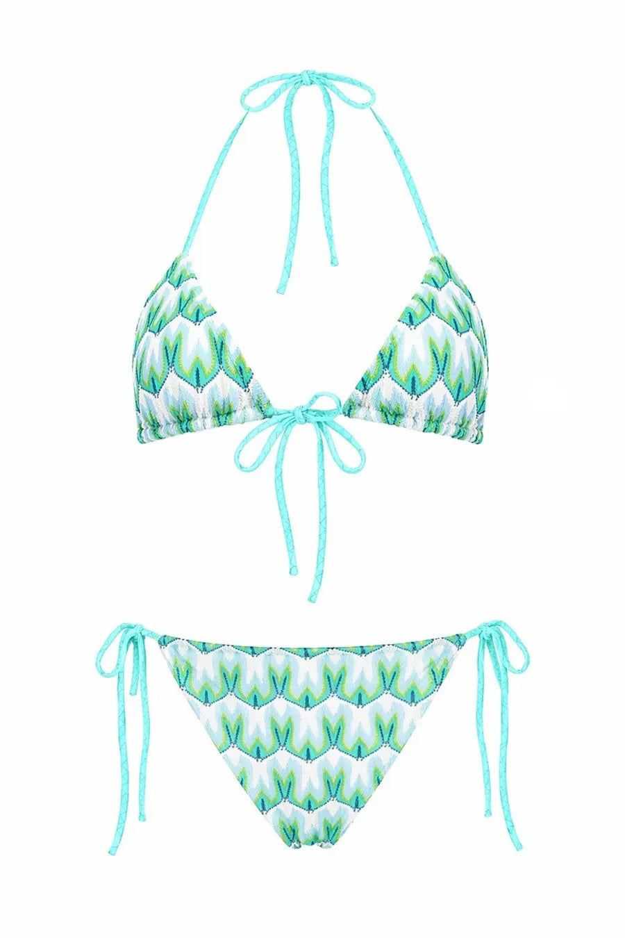 Missoni women’s costume bikini con stampa multicolor turquoise and white patterned triangle bikini with leafy design