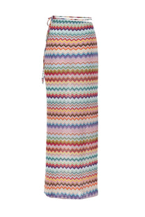 Missoni women’s gonna lunga pareo maxi skirt with multicolor zigzag pattern in soft knitted fabric and side tie closure