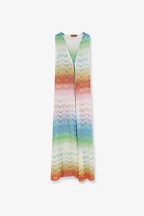 Missoni women’s long sleeveless maxi dress with gradient rainbow pattern in viscose and metallic fiber gold blend
