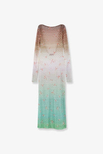 Missoni women’s multicolor long cover up dress with long sleeves knit in gradient brown to teal with star pattern