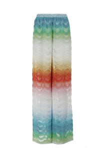 Missoni women’s pantalone copricostume multicolor rainbow gradient lace wide-leg pants with soft flowing fabric and intricate pattern